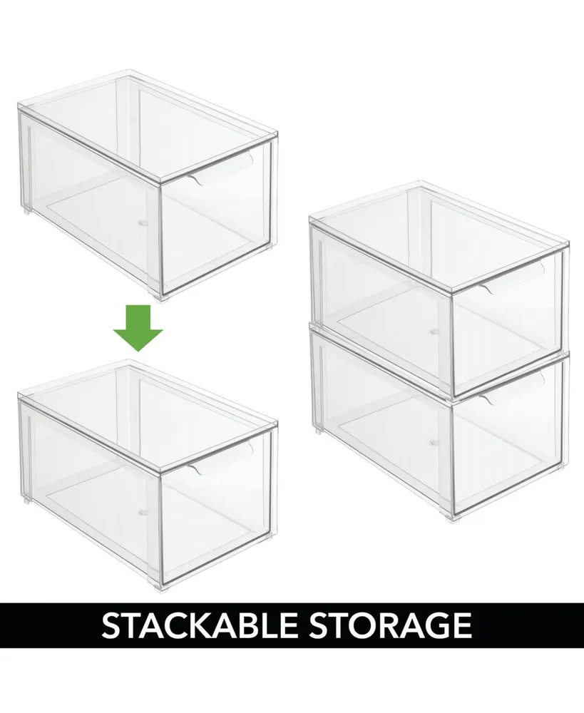 mDesign Plastic Stackable Kitchen Pantry Storage Organizer with Drawer - Clear