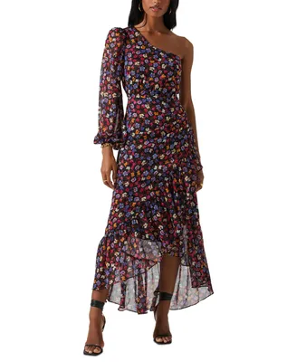 Astr the Label Women's Calista Asymmetrical-Neck Floral-Print Midi Dreess