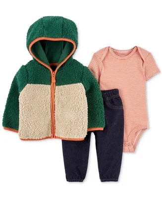 Carter's Baby Boys Colorblocked Faux-Sherpa Jacket, Bodysuit and Pants, 3 Piece Set