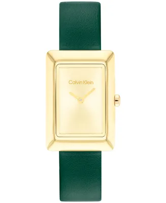 Calvin Klein Women's Two Hand Green Leather Strap Watch 22.5mm