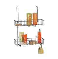 mDesign Wide Metal Over Door Hanging Shower Caddy, 2 Hooks and Baskets