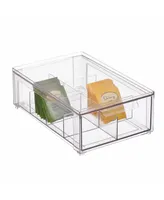 mDesign Plastic Kitchen/Pantry Stackable Organizer with Divided Drawer - Clear