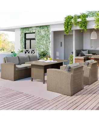 Simplie Fun Outdoor Patio Furniture Set 4-Piece Conversation Set Wicker Furniture Sofa Set with Grey Cushions