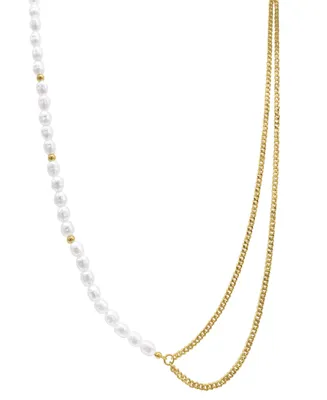 Adornia 14k Gold-Plated Curb Chain & Mother-of-Pearl Draping Asymmetrical Strand Necklace, 26" + 3" extender