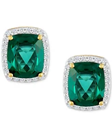 Grown With Love Lab Emerald (7-5/8 ct. t.w.) & Diamond (1/2 Halo Stud Earrings 14k Gold