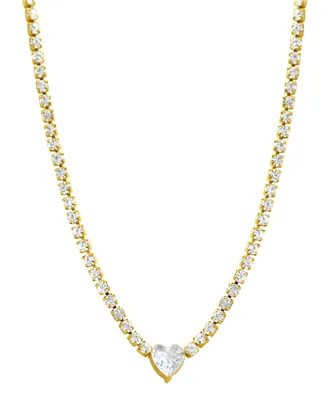 Adornia 14k Gold-Plated Crystal Heart Tennis Necklace, 14" + 3" extender