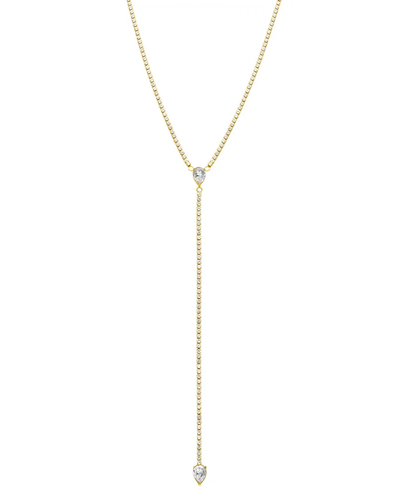 Adornia Rhodium-Plated Crystal Lariat Tennis Necklace, 15" + 2-1/4" extender