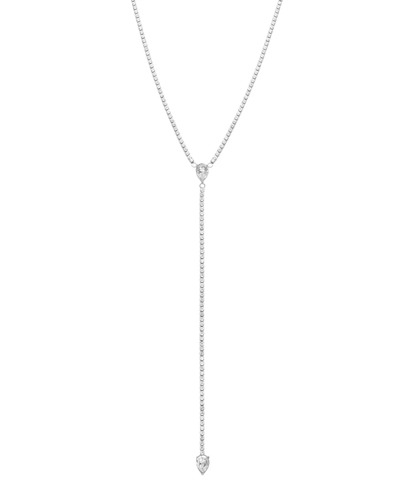 Adornia Rhodium-Plated Crystal Lariat Tennis Necklace, 15" + 2-1/4" extender