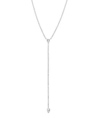 Adornia Rhodium-Plated Crystal Lariat Tennis Necklace, 15" + 2-1/4" extender