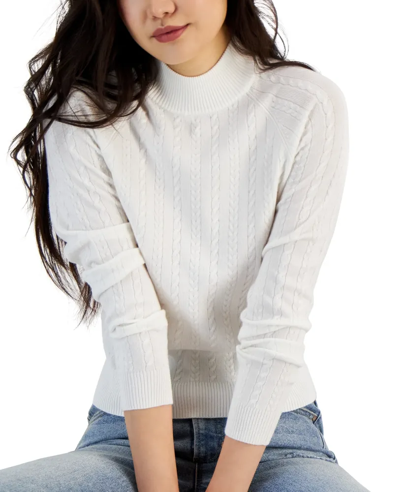 Hooked Up by Iot Juniors' Mini-Cable-Knit Mock Neck Sweater