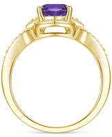 Amethyst (1-1/2 ct. t.w.) & Lab-Grown White Sapphire (1/4 Open Frame Ring 14k Gold-Plated Sterling Silver (Also Additional Gemstones)