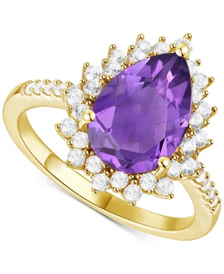 Amethyst (2-1/2 ct. t.w.) & Lab-Grown White Sapphire (5/8 Pear Halo Ring 14k Gold-Plated Sterling Silver (Also Blue Topaz)