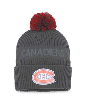 Men's Fanatics Charcoal Montreal Canadiens Authentic Pro Home Ice Cuffed Knit Hat with Pom