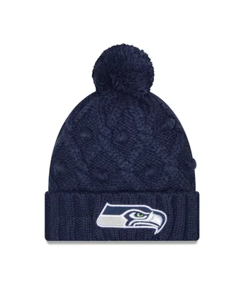 Women's New Era College Navy Seattle Seahawks Toasty Cuffed Knit Hat with Pom