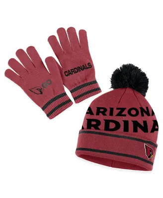 Women's Wear by Erin Andrews Cardinal Arizona Cardinals Double Jacquard Cuffed Knit Hat with Pom and Gloves Set