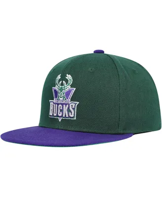 Big Boys and Girls Mitchell & Ness Hunter Green, Purple Milwaukee Bucks Two-Tone Snapback Hat