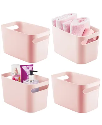 mDesign Deep Plastic Bath Storage Bin with Handles, 10" Long, 4 Pack, Light Pink