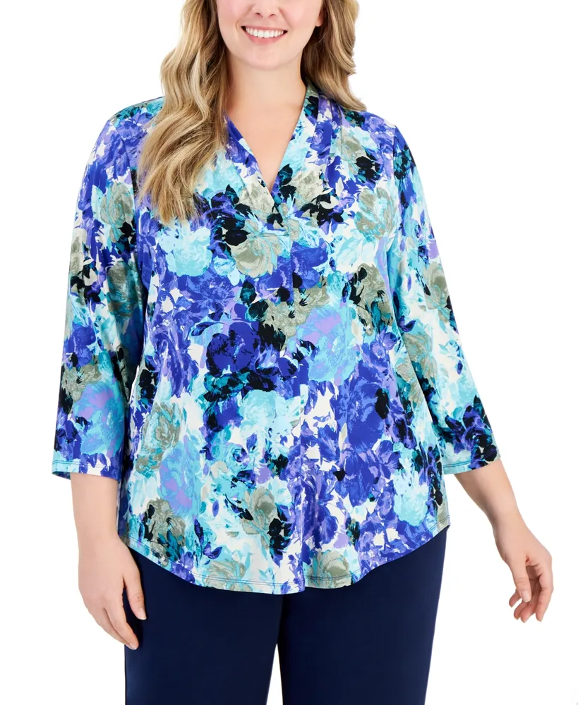 Jm Collection Plus Size Floral-Print Top, Created for Macy's