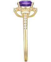 Amethyst (1-1/3 ct. t.w.) & Lab-Grown White Sapphire (1/4 Halo Ring 14k Gold-Plated Sterling Silver (Also Additional Gemstones)