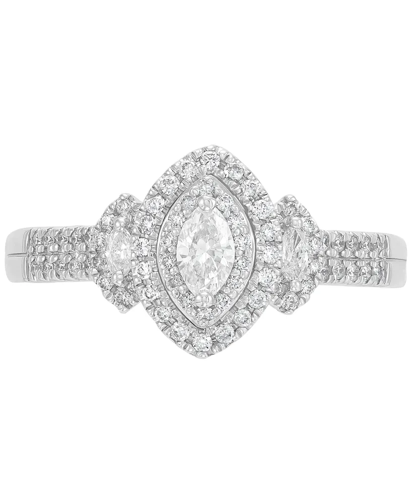 Diamond Marquise Halo Engagement Ring (1/2 ct. t.w.) in 14k White Gold