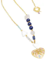 Nectar Nectar New York 18k Gold-Plated Mixed Gemstone Heart Pendant Necklace, 36" + 10" extender