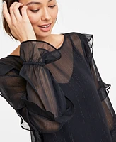 On 34th Women's Sheer Ruffle-Trim Top, Created for Macy's