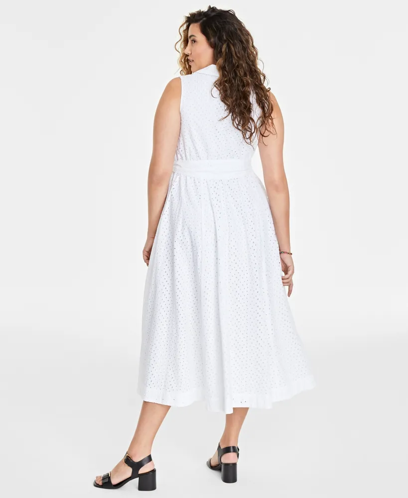 On 34th Women's Eyelet Collared Wrap Midi Dress, Created for Macy's