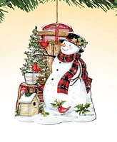 Designocracy Holiday Wooden Ornaments Snowman with Cardinals Home Decor Set of 2 S. Winget