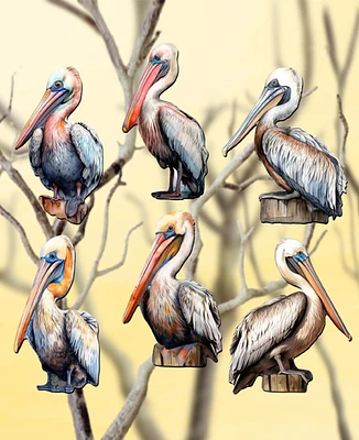 Designocracy Holiday Wooden Clip-On Ornaments Pelicans Set of 6 G. DeBrekht