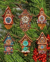 Designocracy Miniature Clock Christmas Wooden Clip-On Ornaments Set of 6 G. DeBrekht