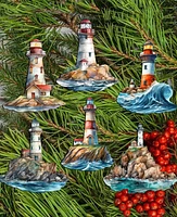 Designocracy Holiday Wooden Clip-On Ornaments Lighthouse Set of 6 G. DeBrekht