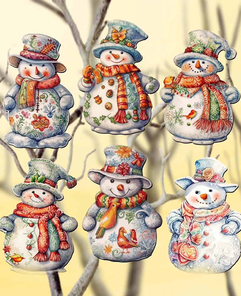 Designocracy Snowman Christmas Wooden Clip-On Ornaments Set of 6 G. DeBrekht