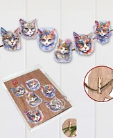 Designocracy Cat in the Mask Christmas Wooden Clip-On Ornaments Set of 6 G. DeBrekht