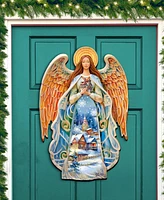 Designocracy Guardian Angel Christmas Door Hanger Wooden Door Decor G. DeBrekht