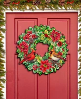 Designocracy Cardinal Garland Wreath Christmas Door Hanger Wooden Door Decor G. DeBrekht