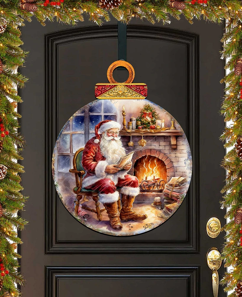 Designocracy Santa at the Fireplace Christmas Door Decor Wooden Wall Decor G. DeBrekht