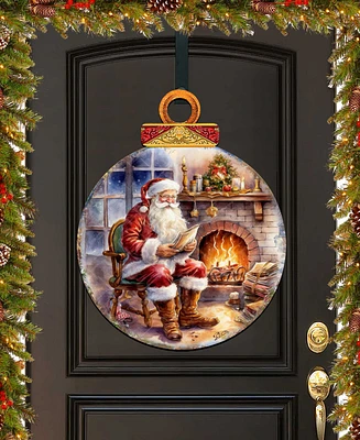 Designocracy Santa at the Fireplace Christmas Door Decor Wooden Wall Decor G. DeBrekht