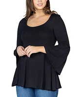 24seven Comfort Apparel Women's Bell Sleeve Flared Tunic Top