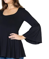 24seven Comfort Apparel Women's Bell Sleeve Flared Tunic Top