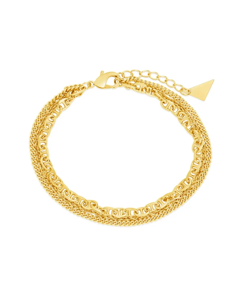 Sterling Forever 14K Gold Plated or Rhodium Triple Chain Nevaeh Bracelet