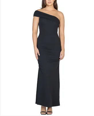 24seven Comfort Apparel Women's Party One Shoulder Rouched Maxi Dress