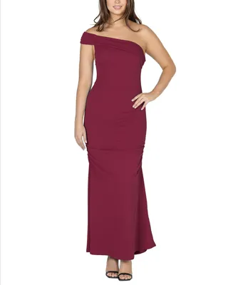 24seven Comfort Apparel Women's Party One Shoulder Rouched Maxi Dress