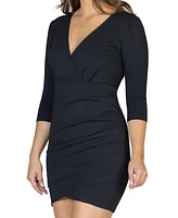 24seven Comfort Apparel Women's V-neck Elbow Knee Length Cocktail Dress