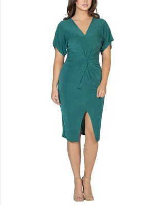 24seven Comfort Apparel Women's Short Sleeve V-neck Twist Front Dress