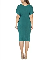 24seven Comfort Apparel Women's Short Sleeve V-neck Twist Front Dress