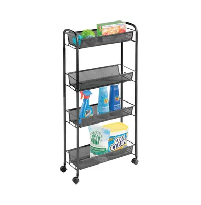 mDesign Steel Slim Rolling Utility Cart Storage Organizer with 4 Shelves