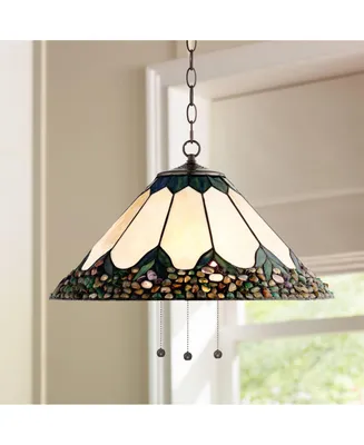 Robert Louis Tiffany River Stone Bronze Plug In Swag Pendant Chandelier Light Fixture 20 3/4" Wide Tiffany Style Stained Art Glass for Dining Room Hou