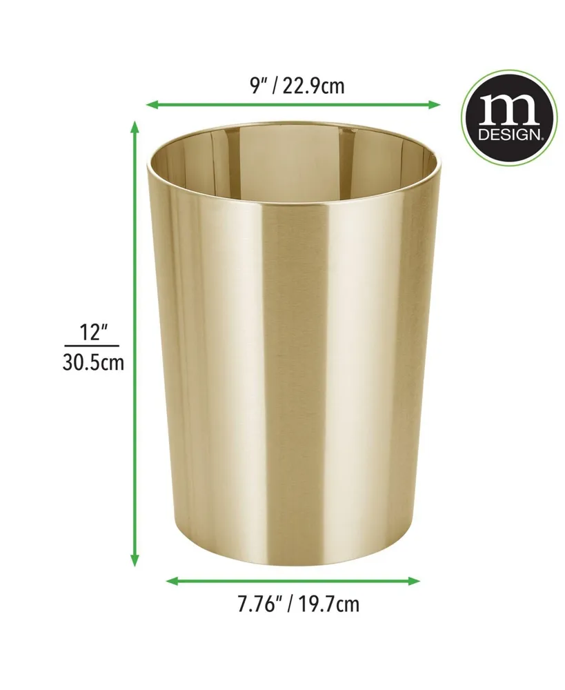 mDesign Small Steel 2.8 Gallon Round Trash Wastebasket Garbage Bin, Soft Brass