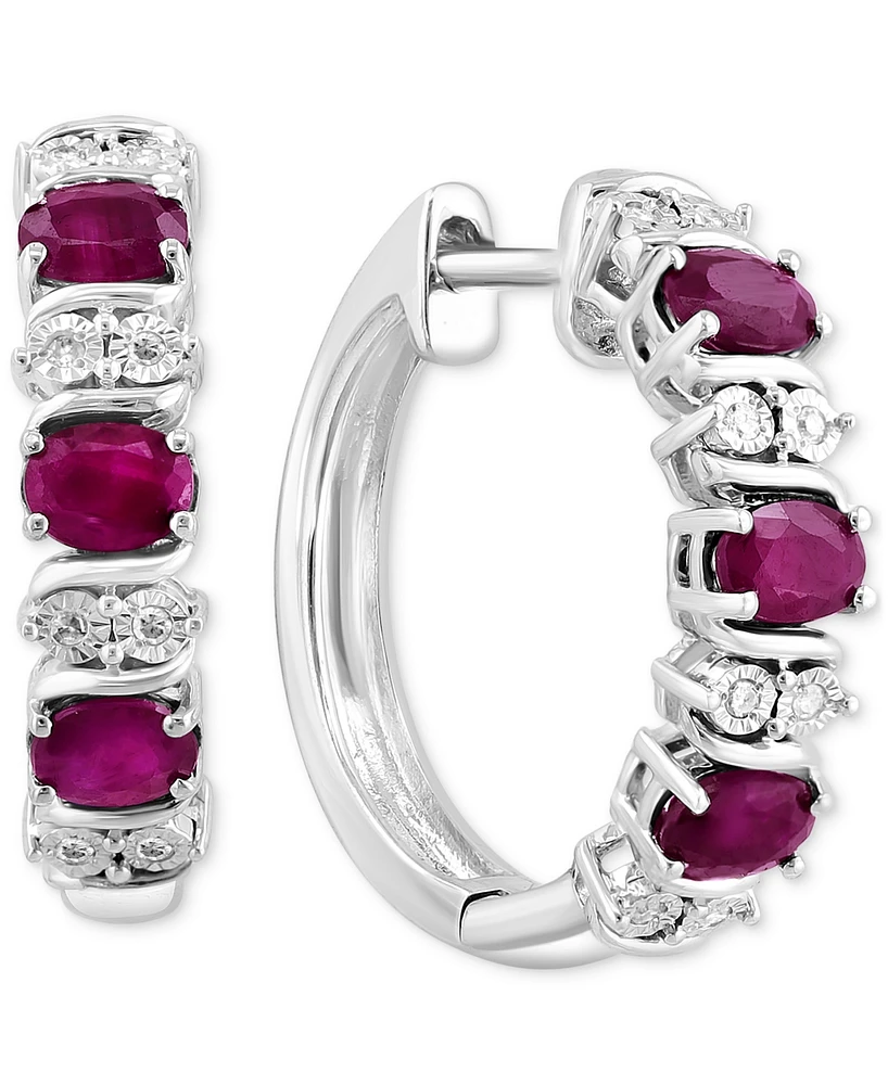 Effy Emerald (1-1/6 ct. t.w.) & Diamond (1/20 Extra Small Hoop Earrings Sterling Silver, 0.33" (Also available Ruby and Sapphire)