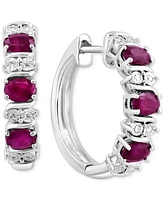 Effy Emerald (1-1/6 ct. t.w.) & Diamond (1/20 Extra Small Hoop Earrings Sterling Silver, 0.33" (Also available Ruby and Sapphire)